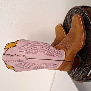 Justin Boots Women's US 7B Pink Brown Leather Cowboy Western Boots L2667